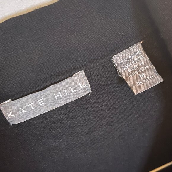 KATE HILL - Black with White Trim - Long Sleeve Button Blazer - Women Medium - Picture 3 of 3